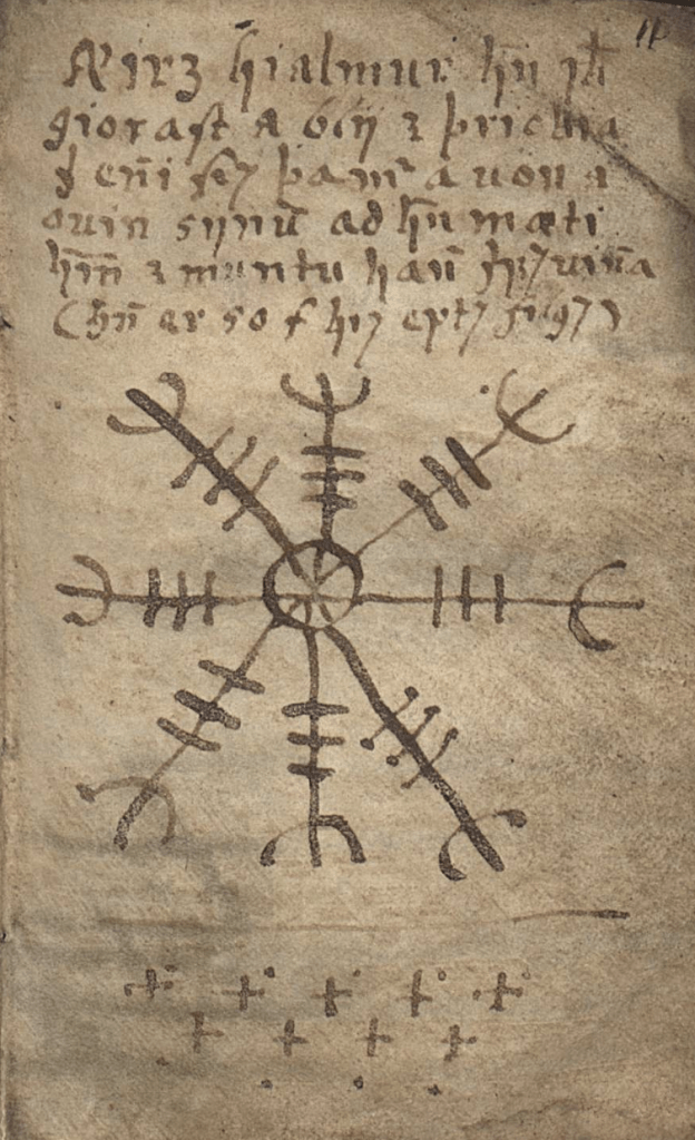Galdrakver manuscript, Icelandic Stave Runes, Aegishjalmur, Helm of Awe, Nordische Tätowierung, Nordic Tattoo